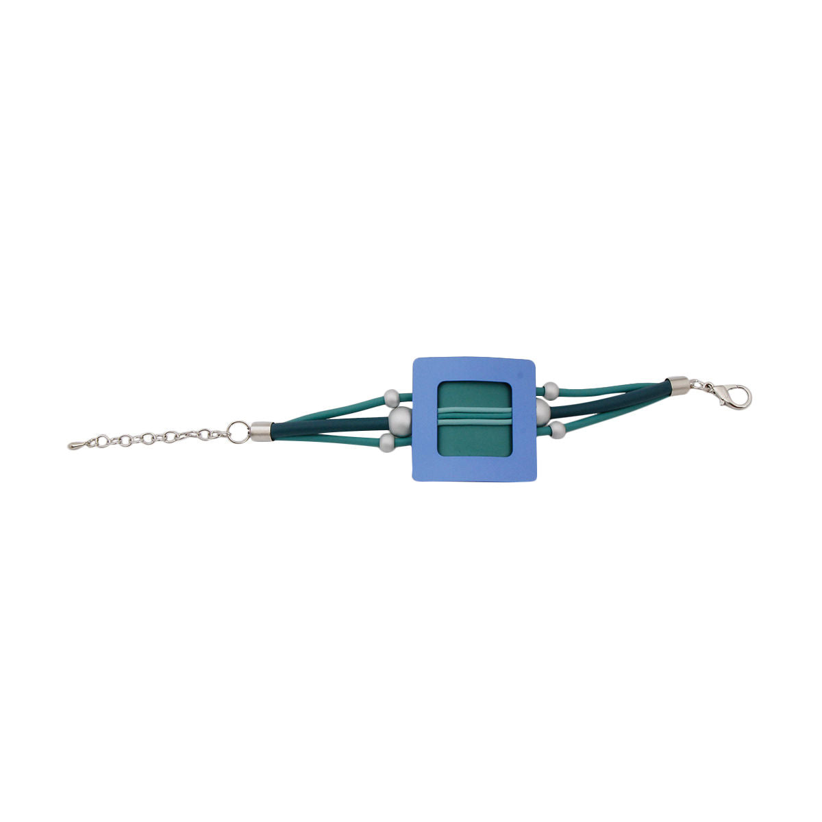 Teal Rubber Bracelet with Metal Square Design|Adjustable - Premium Wholesale Jewelry from Pinktown - Just $19! Shop now at chiquestyles