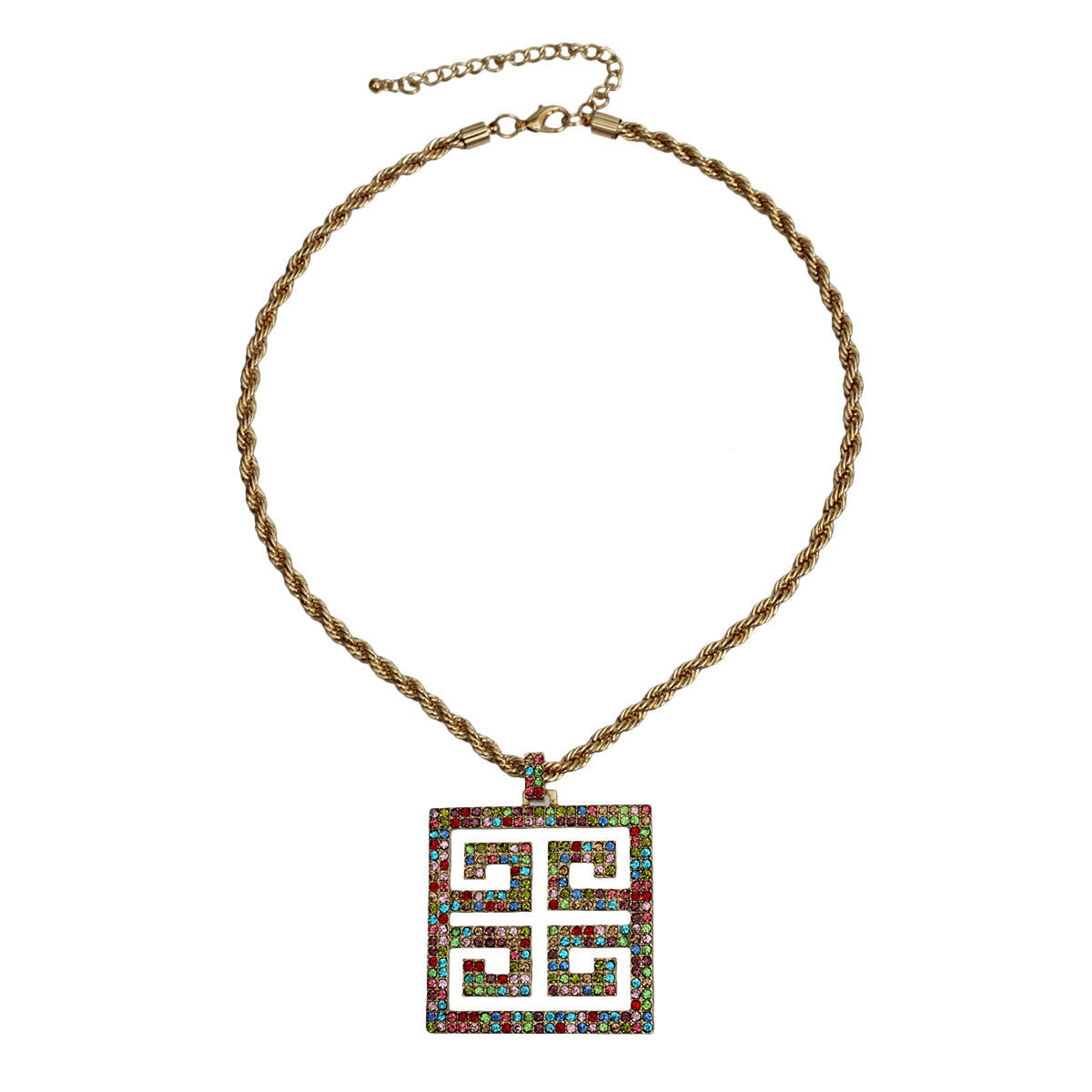 Multi Color Greek Key Pendant Necklace|18 inches - Premium Wholesale Jewelry from Pinktown - Just $17! Shop now at chiquestyles