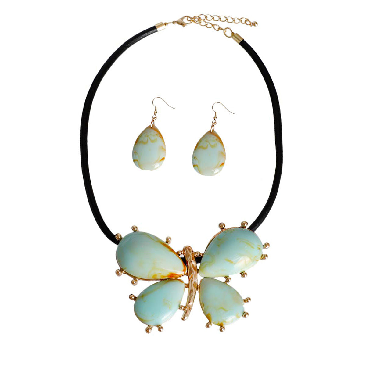 Turquoise Marbled Butterfly Pendant Set - Premium Wholesale Jewelry from Pinktown - Just $21! Shop now at chiquestyles