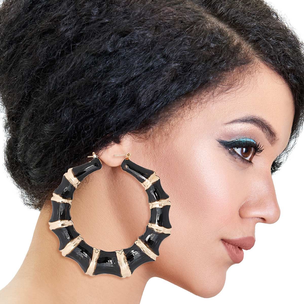 Black Color Bamboo Hoops - Premium Wholesale Jewelry from Pinktown - Just $12! Shop now at chiquestyles