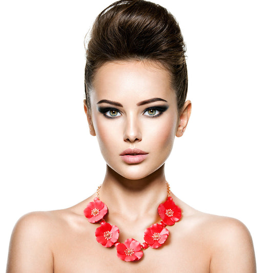 Red Flower Necklace Set|18 inches - Premium Wholesale Jewelry from Pinktown - Just $16! Shop now at chiquestyles