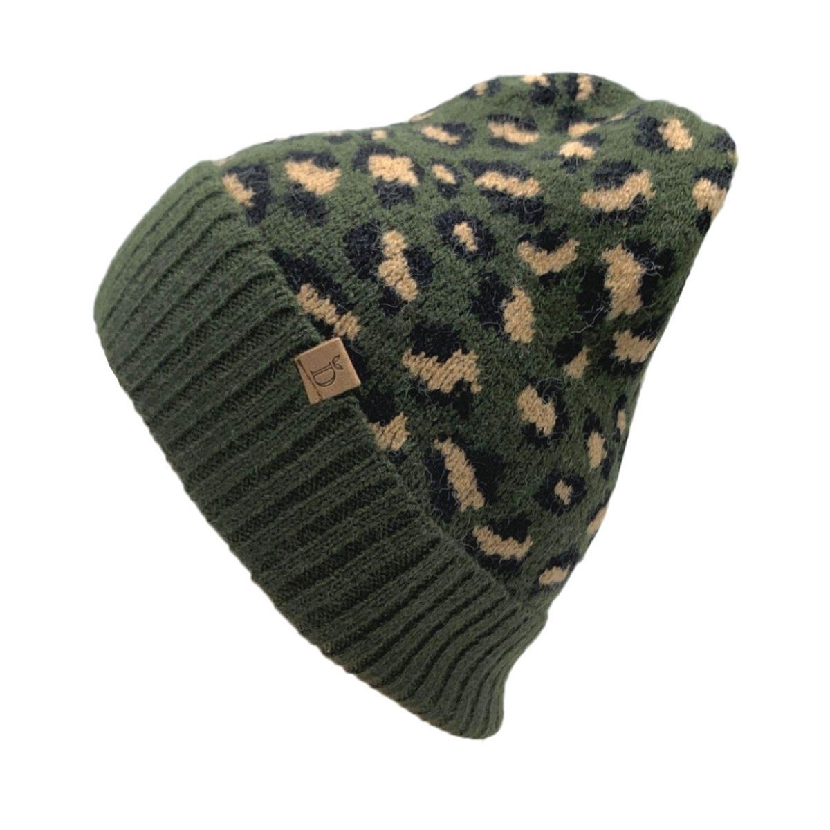Olive Leopard Cuff Beanie|Stretch to Fit - Premium Wholesale Fashion Accessories from Pinktown - Just $14! Shop now at chiquestyles