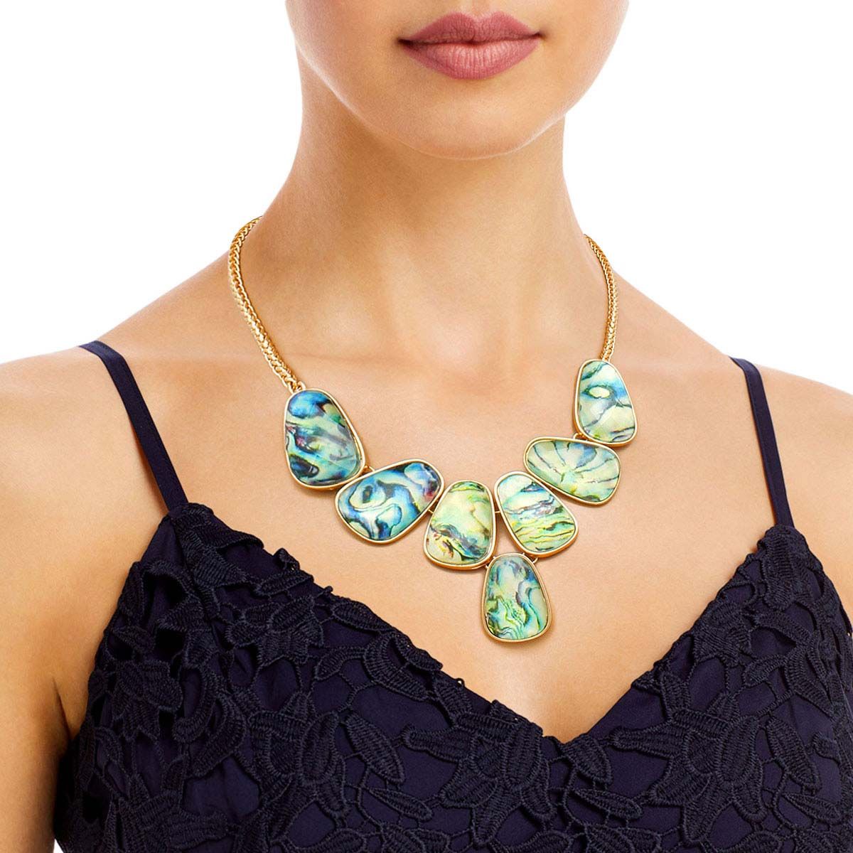 Blue Marbled 7 Pear Drop Necklace - Premium Wholesale Jewelry from Pinktown - Just $13! Shop now at chiquestyles
