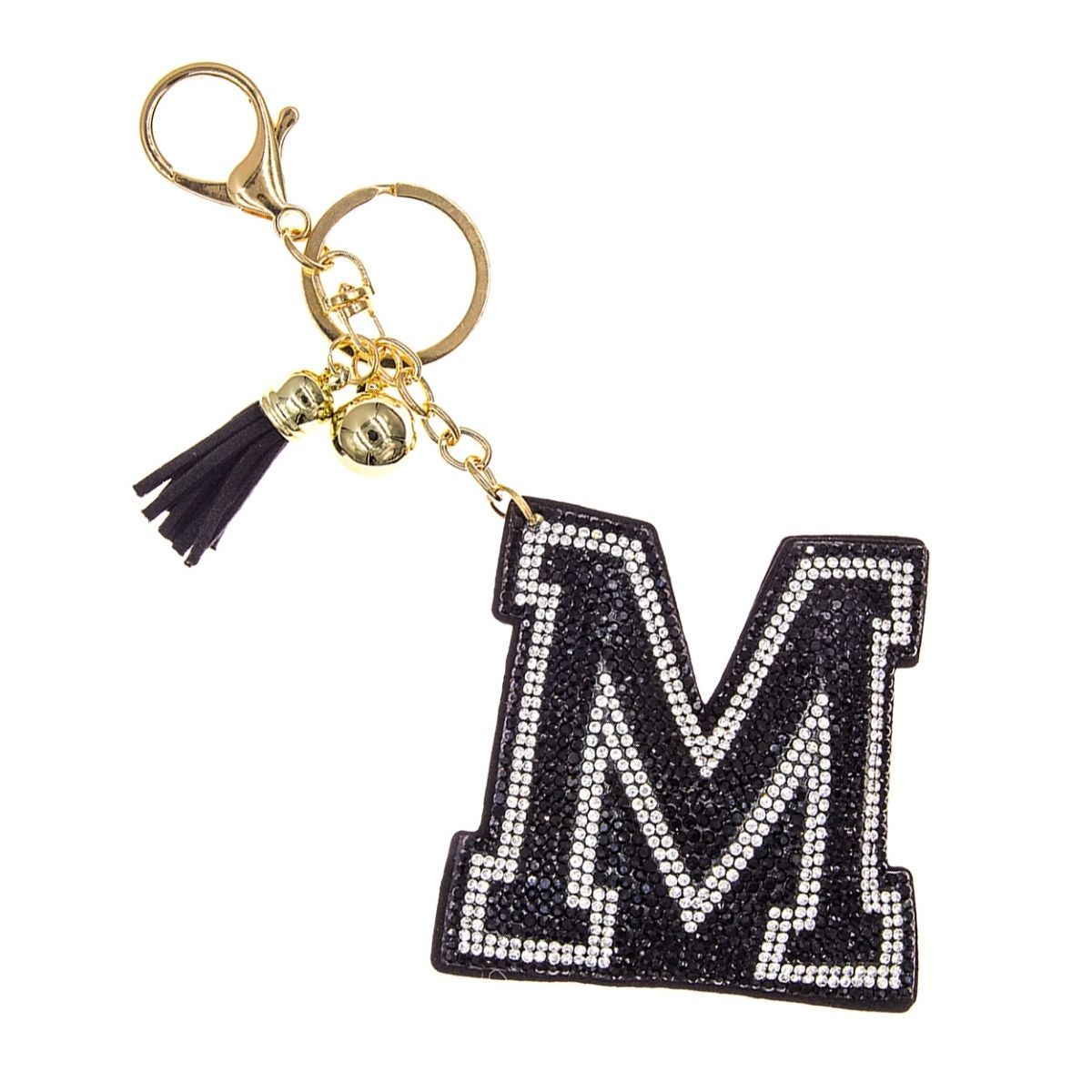 M Black Keychain Bag Charm|6.5 x 3 inches - Premium Wholesale Fashion Accessories from Pinktown - Just $7! Shop now at chiquestyles