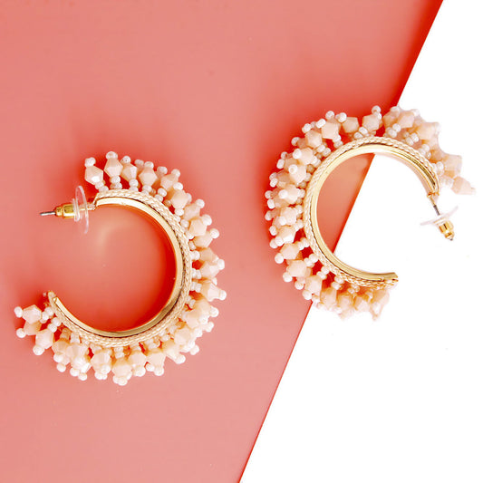 Neutral Seed Bead Covered Hoops|1.75 inches - Premium Wholesale Jewelry from Pinktown - Just $8! Shop now at chiquestyles