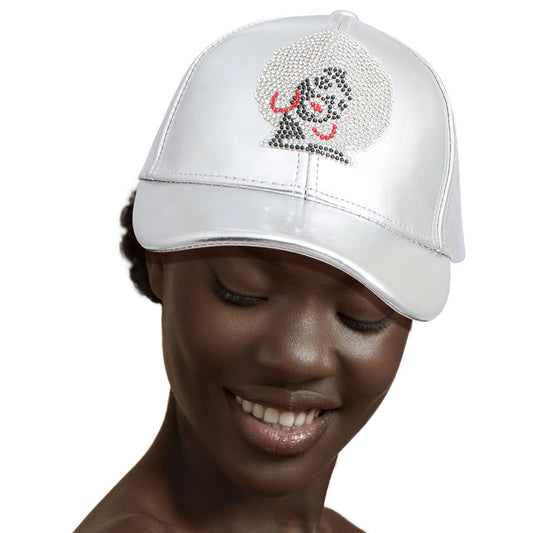 Silver Rhinestone Afro Woman Hat|Adjustable - Premium Wholesale Fashion Accessories from Pinktown - Just $15! Shop now at chiquestyles