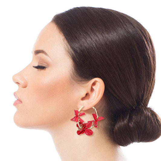 Red Metal Flower Hoops|1.75 inches - Premium Wholesale Jewelry from Pinktown - Just $23! Shop now at chiquestyles