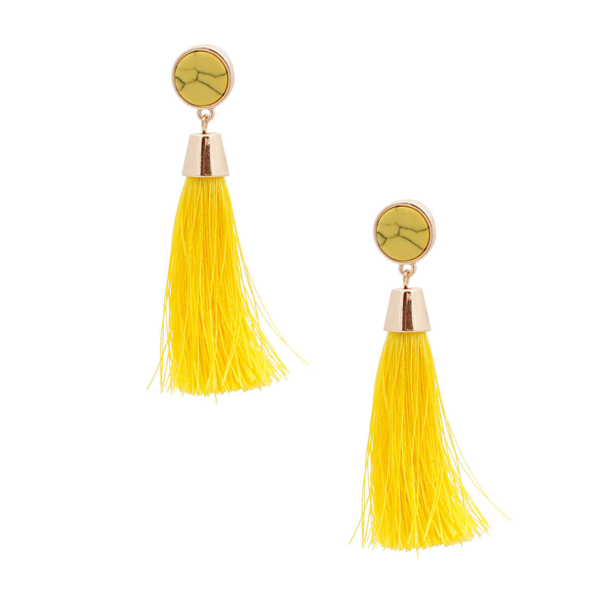 Yellow Bead Silk Tassel Earrings|2.5 inches - Premium Wholesale Jewelry from Pinktown - Just $10! Shop now at chiquestyles