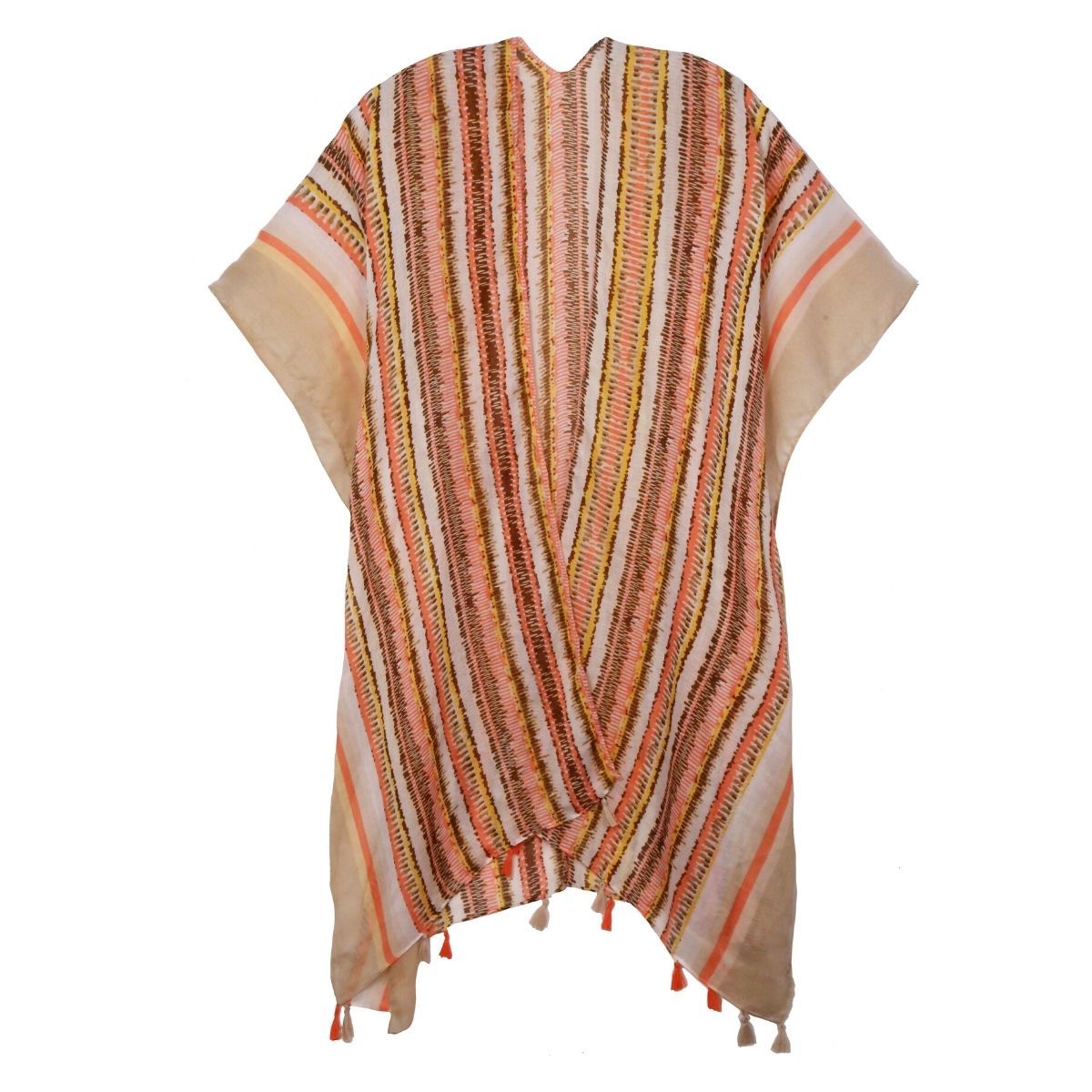Beige Tribal Stripe Print Kimono|35.4 x 35.4 inches - Premium Wholesale Boutique Clothing from Pinktown - Just $21! Shop now at chiquestyles
