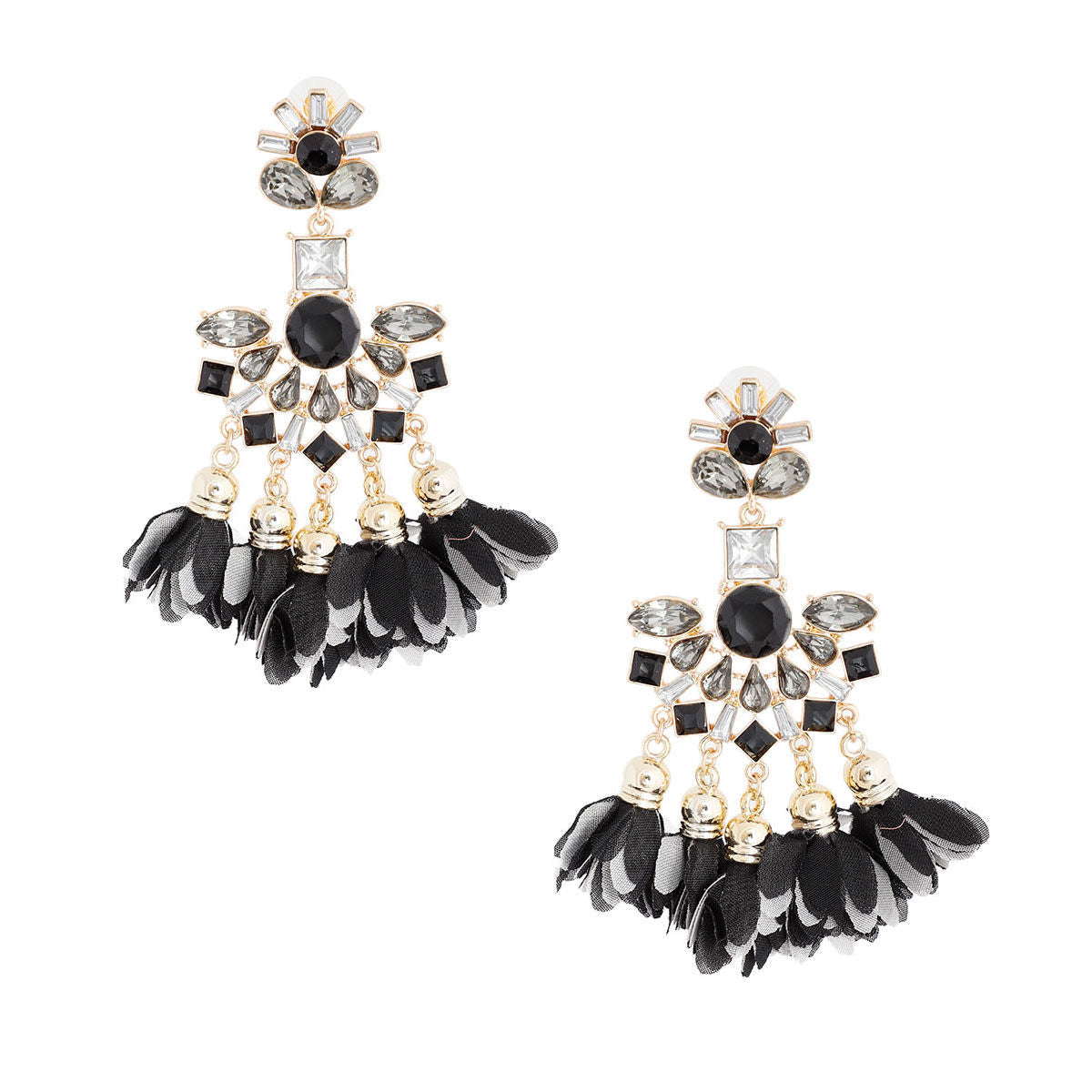 Black Crystal Flower Tassel Earrings|3.75 inches - Premium Wholesale Jewelry from Pinktown - Just $19! Shop now at chiquestyles