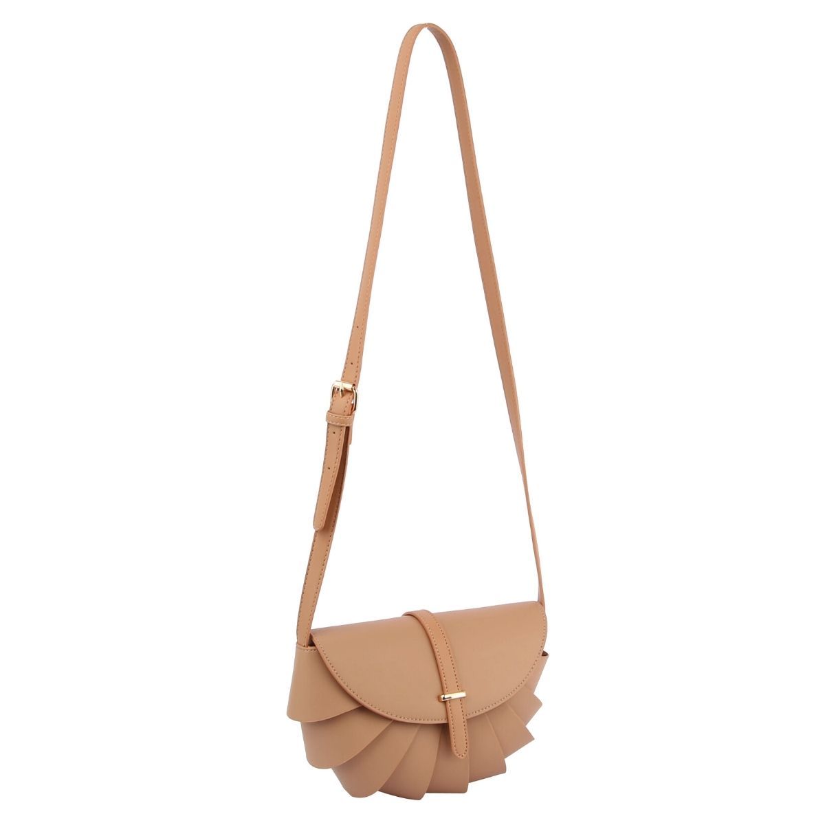 Light Brown Pleated Semicircle Crossbody - Premium Wholesale Fashion Accessories from Pinktown - Just $49! Shop now at chiquestyles