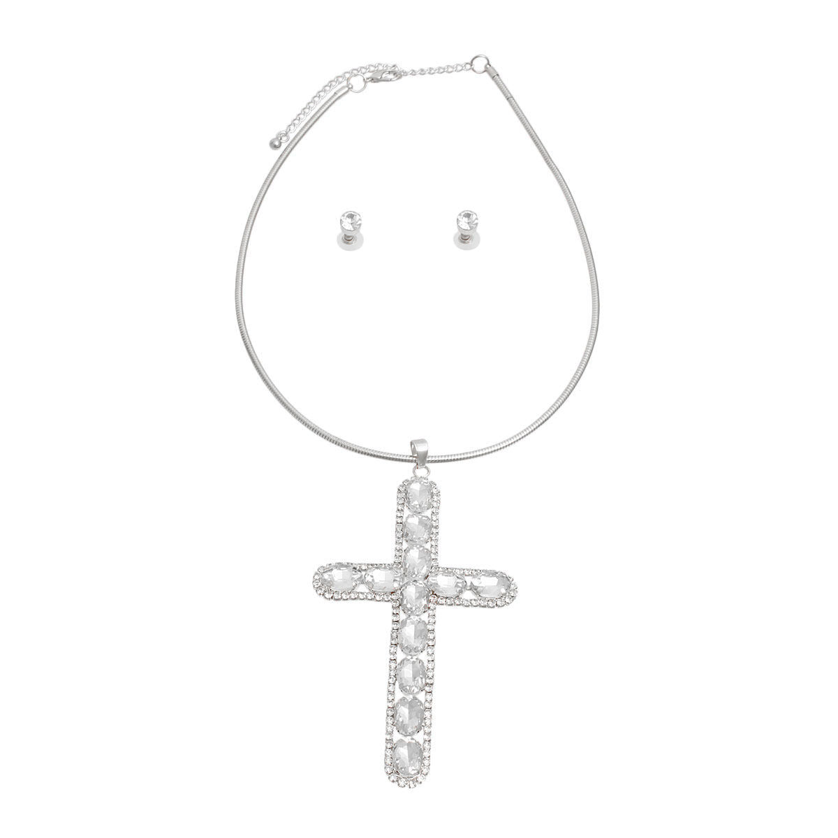 Silver Rigid Collar Elegant Cross Necklace - Premium Wholesale Jewelry from Pinktown - Just $19! Shop now at chiquestyles