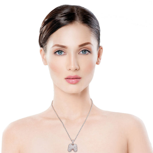 M Rhinestone Silver Necklace|20 inches - Premium Wholesale Jewelry from Pinktown - Just $13! Shop now at chiquestyles