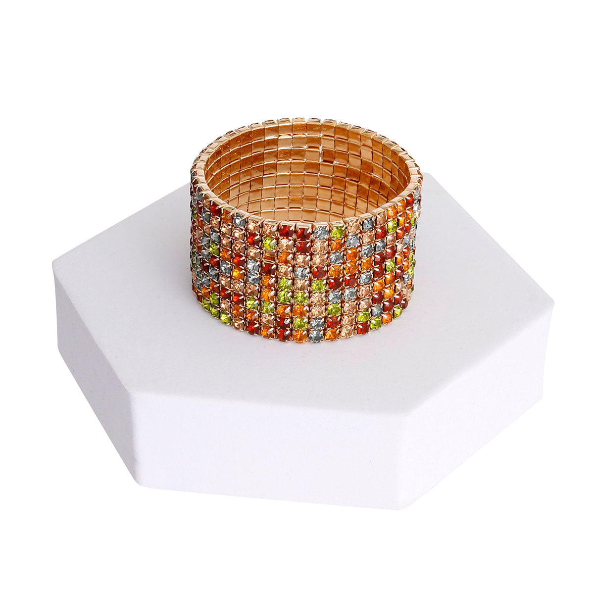 Mixed Topaz 9 Row Rhinestone Bracelet|Stretch to Fit - Premium Wholesale Jewelry from Pinktown - Just $12! Shop now at chiquestyles