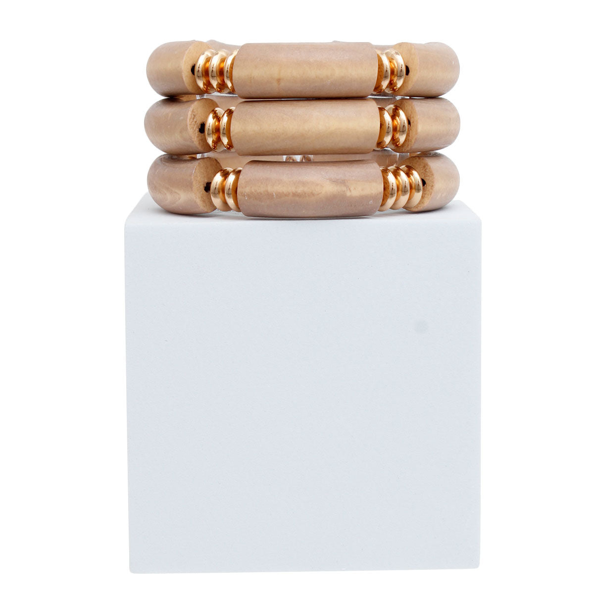 Brown Wood Tube Stretch Bangle Set|Stretch to Fit - Premium Wholesale Jewelry from Pinktown - Just $12! Shop now at chiquestyles