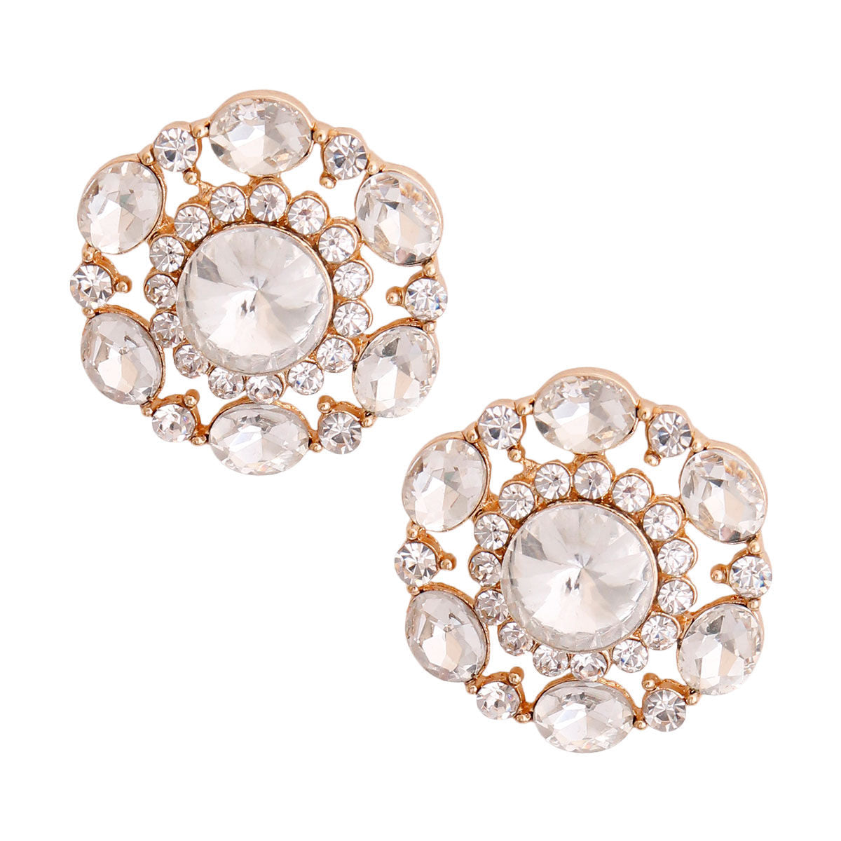 Gold Clear Crystal Circle Studs|1.25 inches - Premium Wholesale Jewelry from Pinktown - Just $8! Shop now at chiquestyles