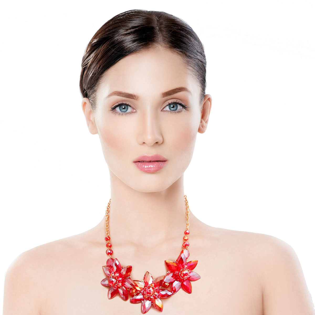 Red Crystal Flower Collar Set|18 inches - Premium Wholesale Jewelry from Pinktown - Just $18! Shop now at chiquestyles