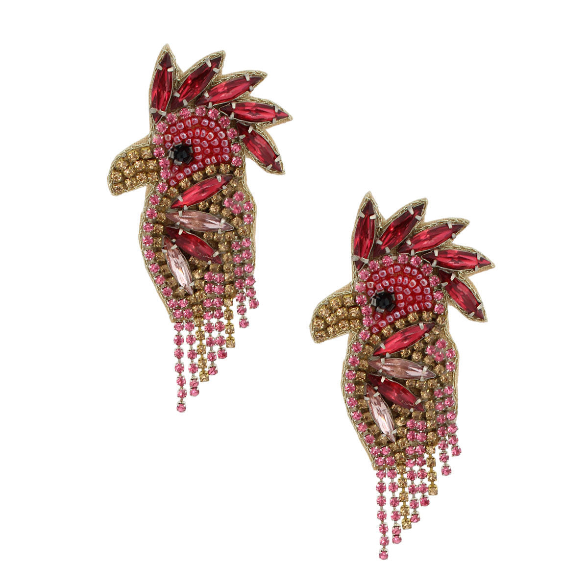Pink Rhinestone and Bead Macaw Earrings - Premium Wholesale Jewelry from Pinktown - Just $15! Shop now at chiquestyles