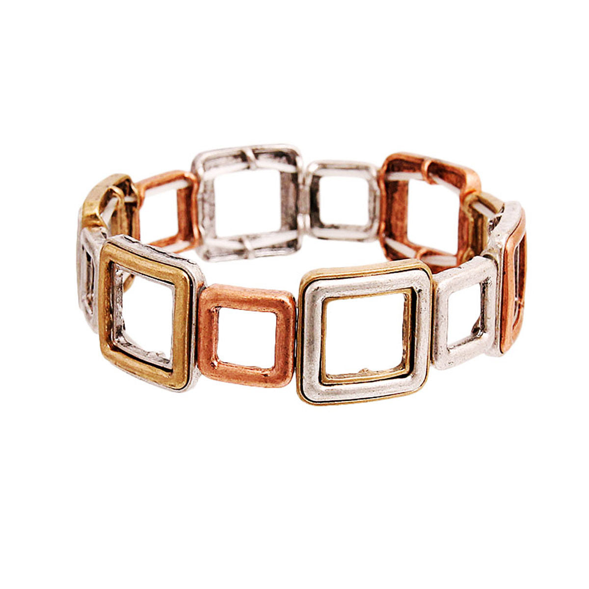 Mixed Metal Square Bracelet|Stretch to Fit - Premium Wholesale Jewelry from Pinktown - Just $10! Shop now at chiquestyles