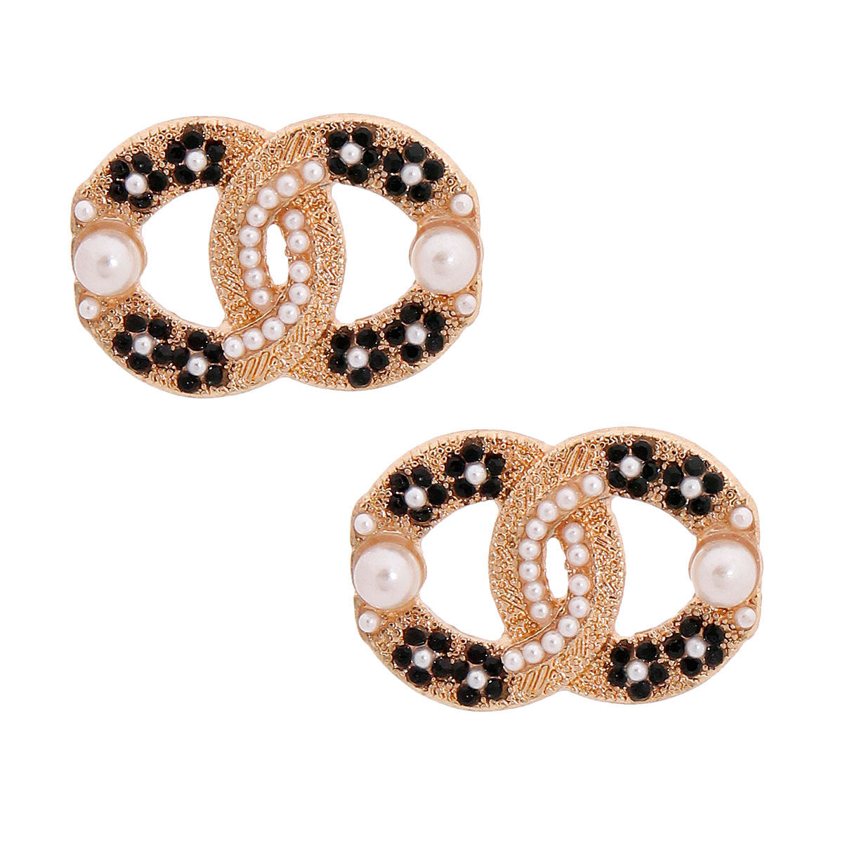 Designer Black Flower Logo Studs|.85 inches - Premium Wholesale Jewelry from Pinktown - Just $9! Shop now at chiquestyles