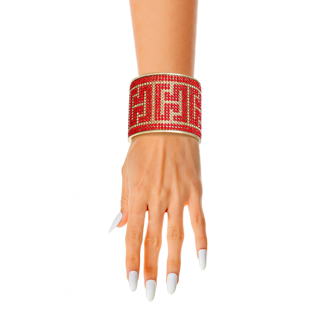 Red Greek Key Designer Gold Cuff - Premium Wholesale Jewelry from Pinktown - Just $9! Shop now at chiquestyles