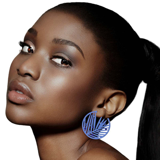 Blue Rubber Coated Leaf Hoops|1.54 inches - Premium Wholesale Jewelry from Pinktown - Just $6! Shop now at chiquestyles