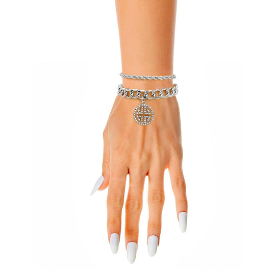Double Layer Silver Greek Charm Bracelet|8 inches - Premium Wholesale Jewelry from Pinktown - Just $12! Shop now at chiquestyles
