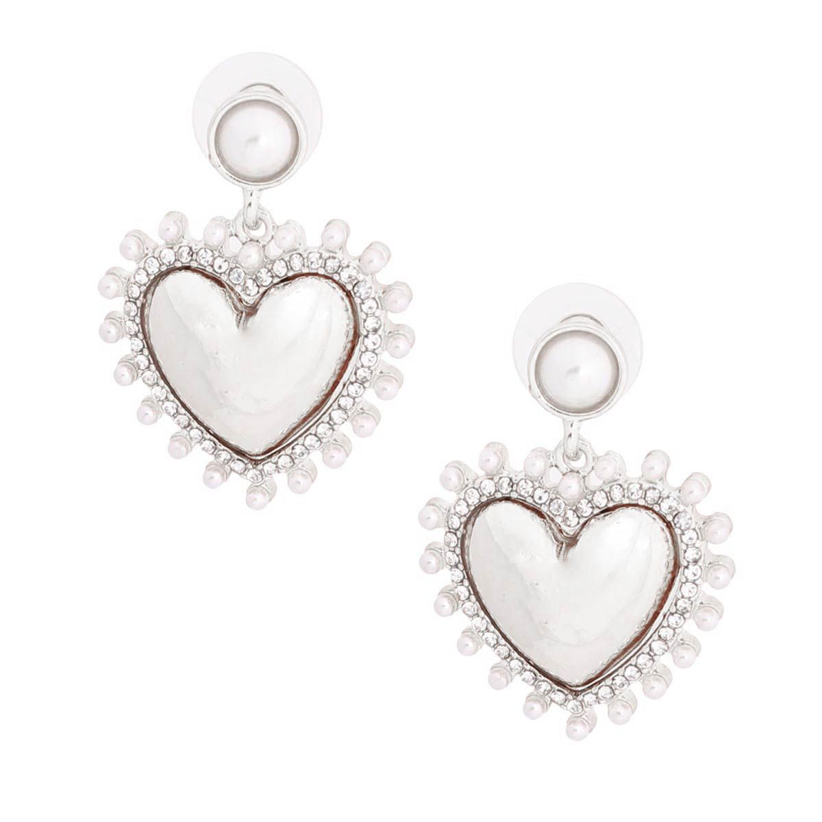 White Pearl and Silver Heart Earrings|1.25 inches - Premium Wholesale Jewelry from Pinktown - Just $11! Shop now at chiquestyles