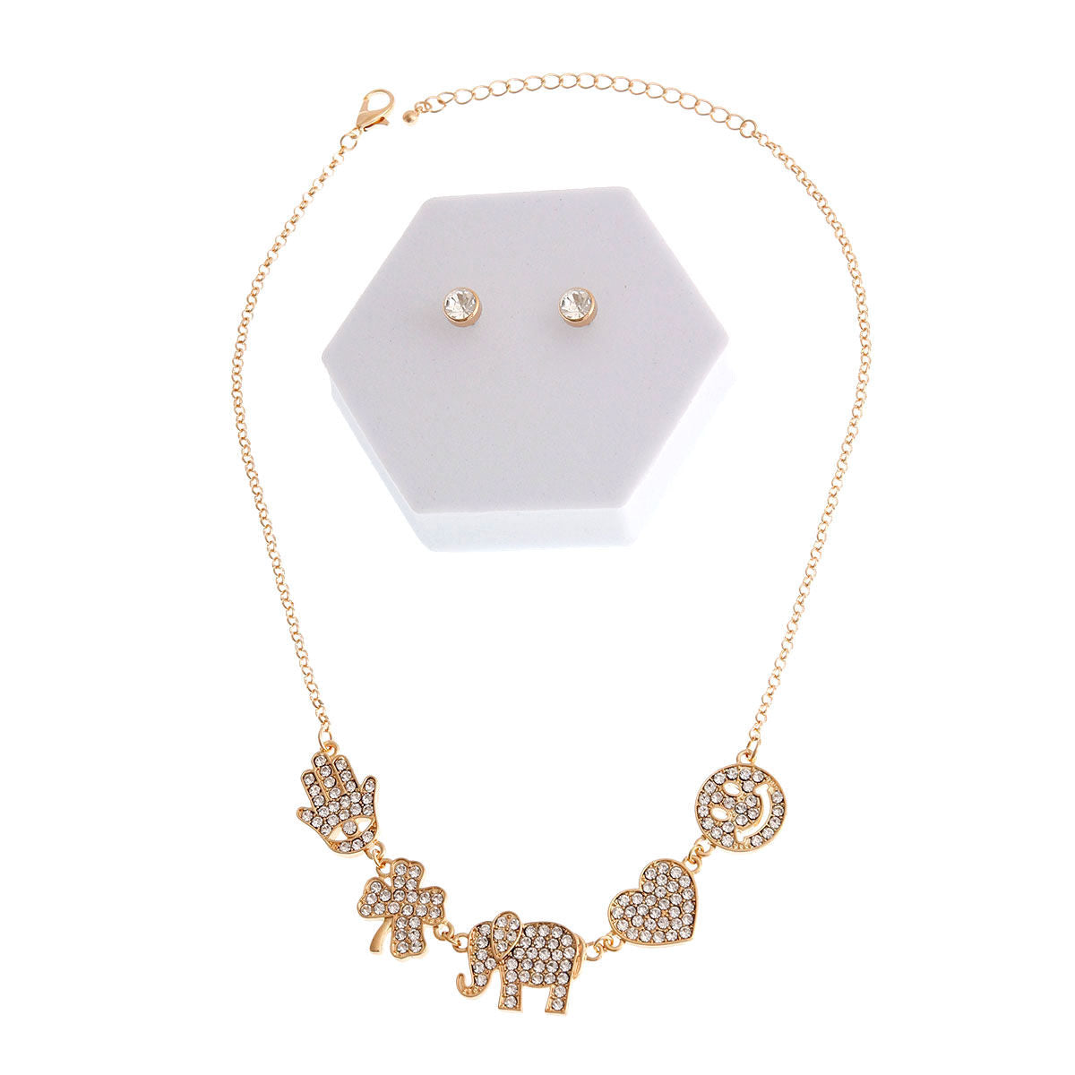 Gold Rhinestone Lucky Charm Set|19 inches - Premium Wholesale Jewelry from Pinktown - Just $13! Shop now at chiquestyles