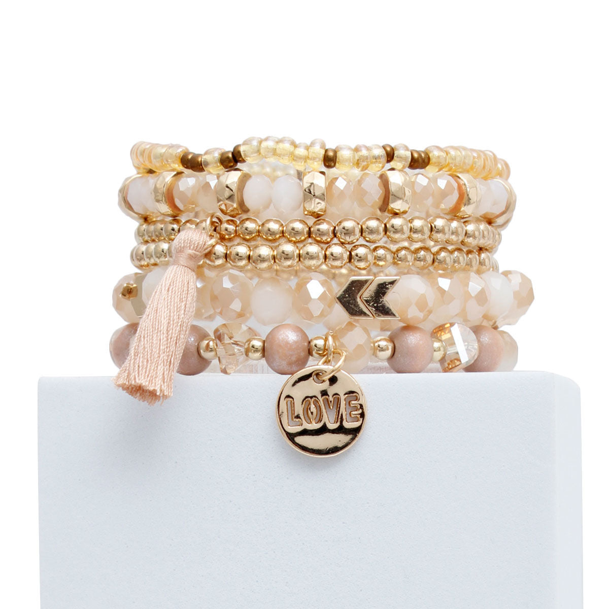 Light Pink Glass Love 6 Pcs Bracelets - Premium Wholesale Jewelry from Pinktown - Just $13! Shop now at chiquestyles
