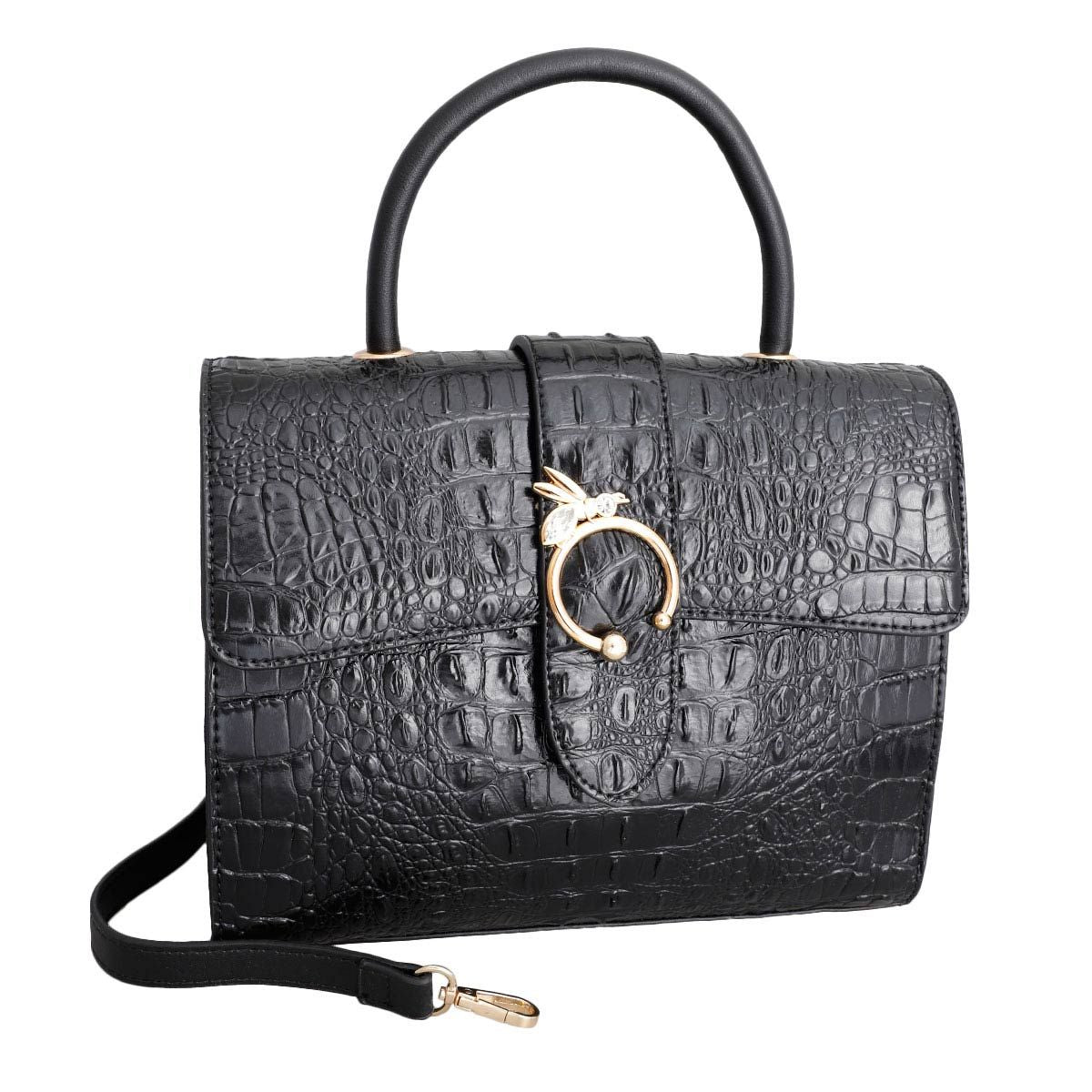 Black Croc Bee Satchel Handbag Set - Premium Wholesale Fashion Accessories from Pinktown - Just $72! Shop now at chiquestyles