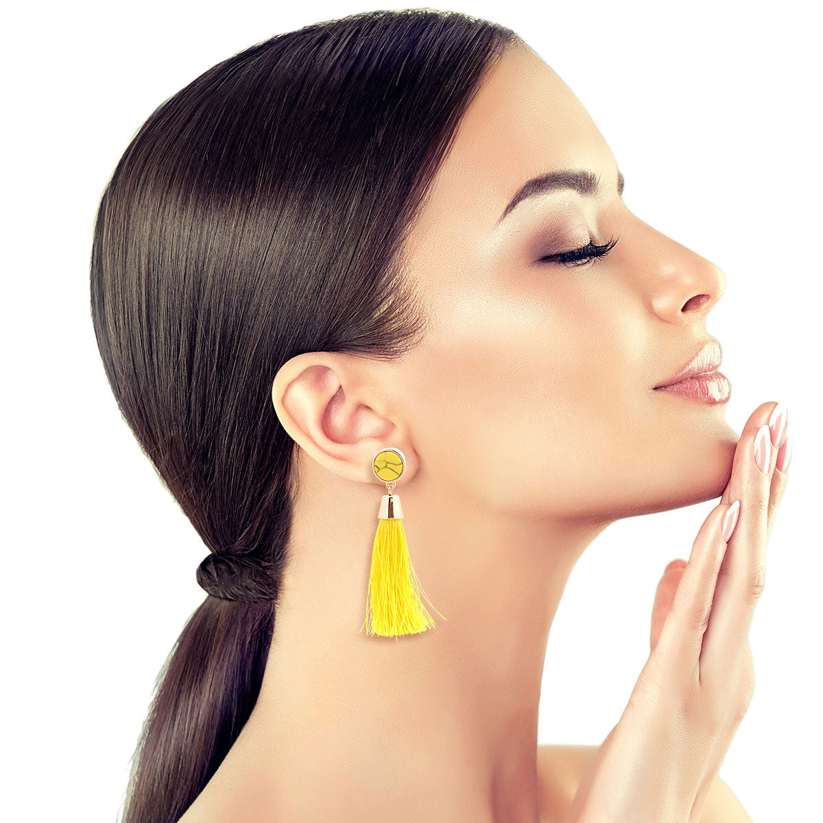 Yellow Bead Silk Tassel Earrings|2.5 inches - Premium Wholesale Jewelry from Pinktown - Just $10! Shop now at chiquestyles