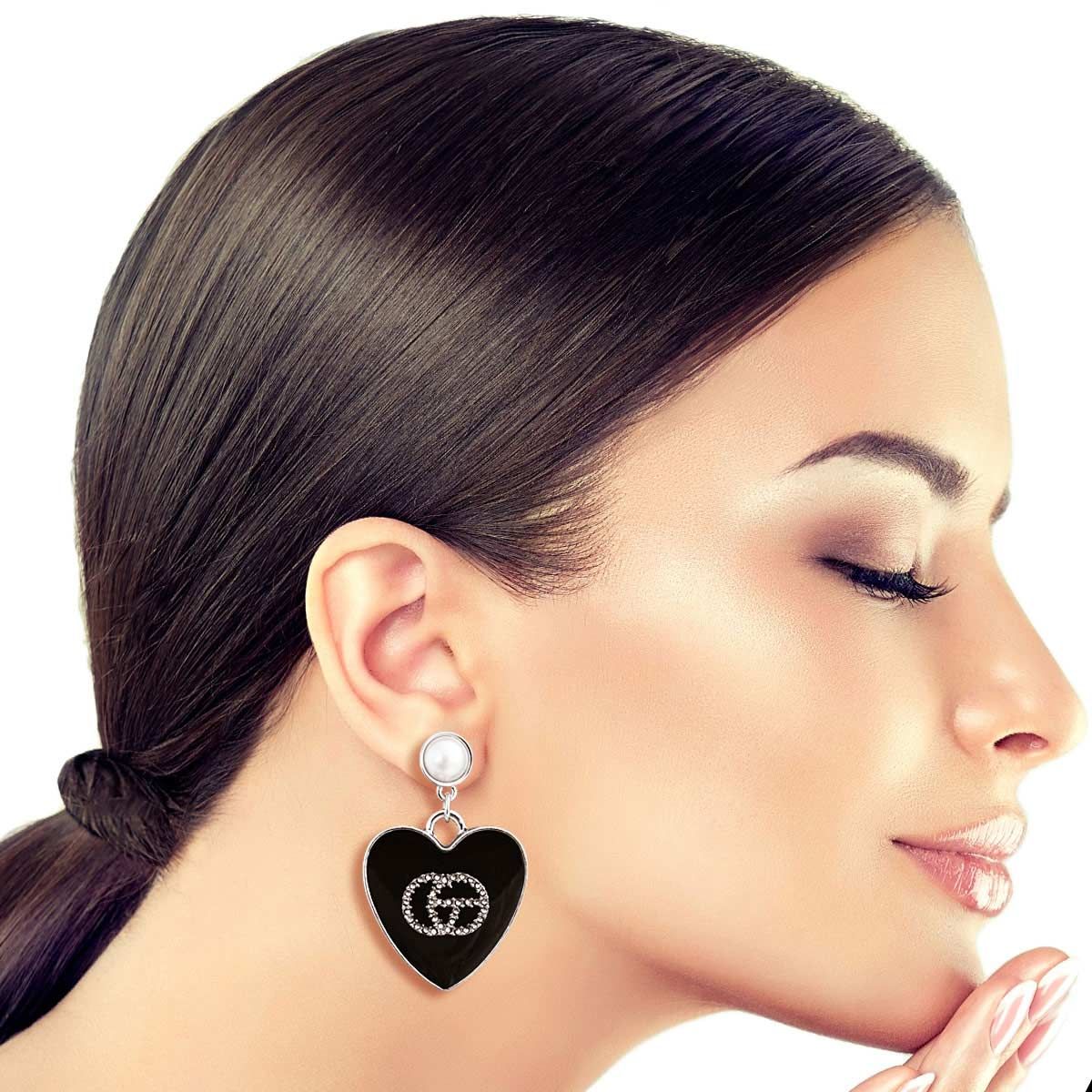 Black and Silver Metal Heart Designer Earrings|1.75 inches - Premium Wholesale Jewelry from Pinktown - Just $11! Shop now at chiquestyles
