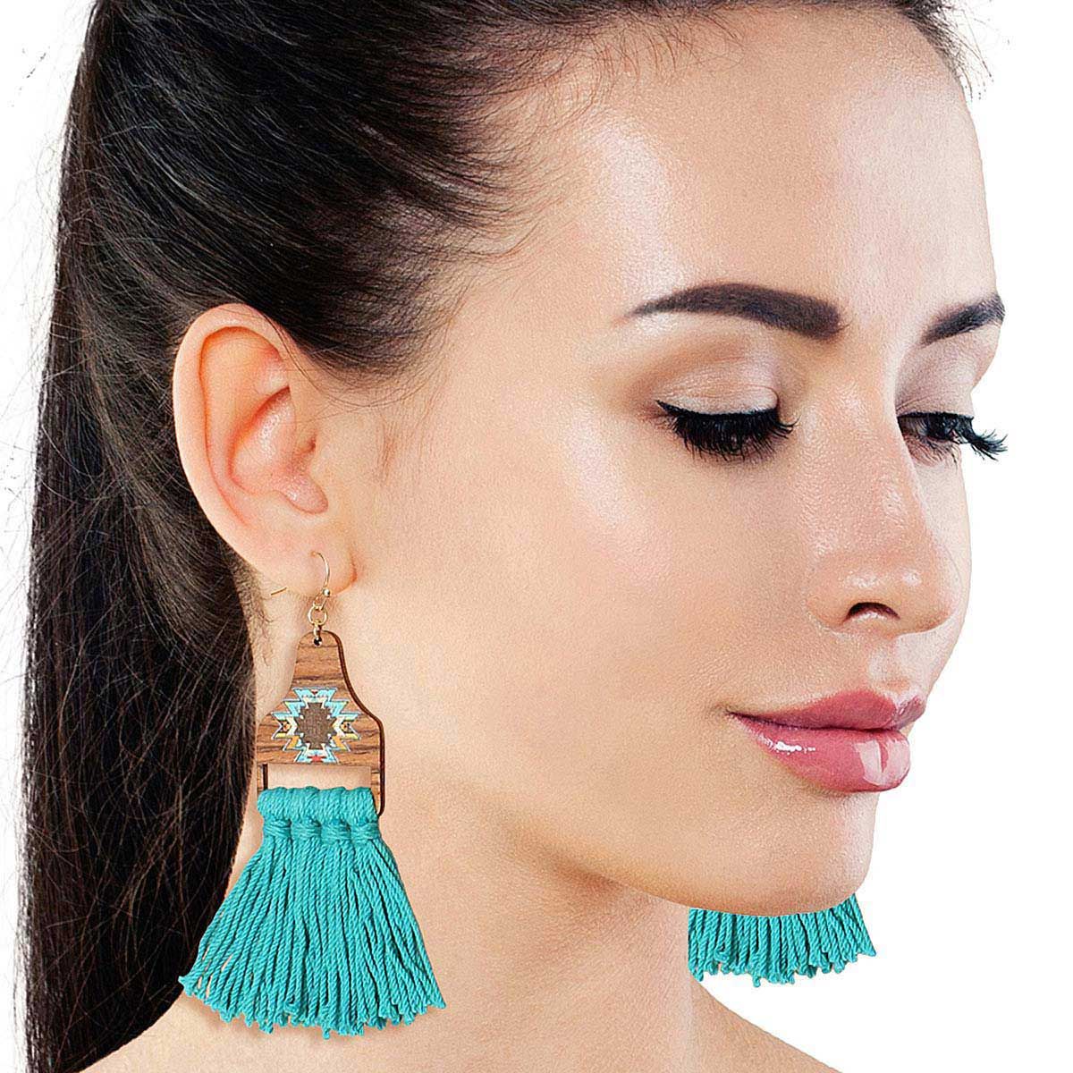 Turquoise Tassel Wooden Earrings|3.25 inches - Premium Wholesale Jewelry from Pinktown - Just $12! Shop now at chiquestyles
