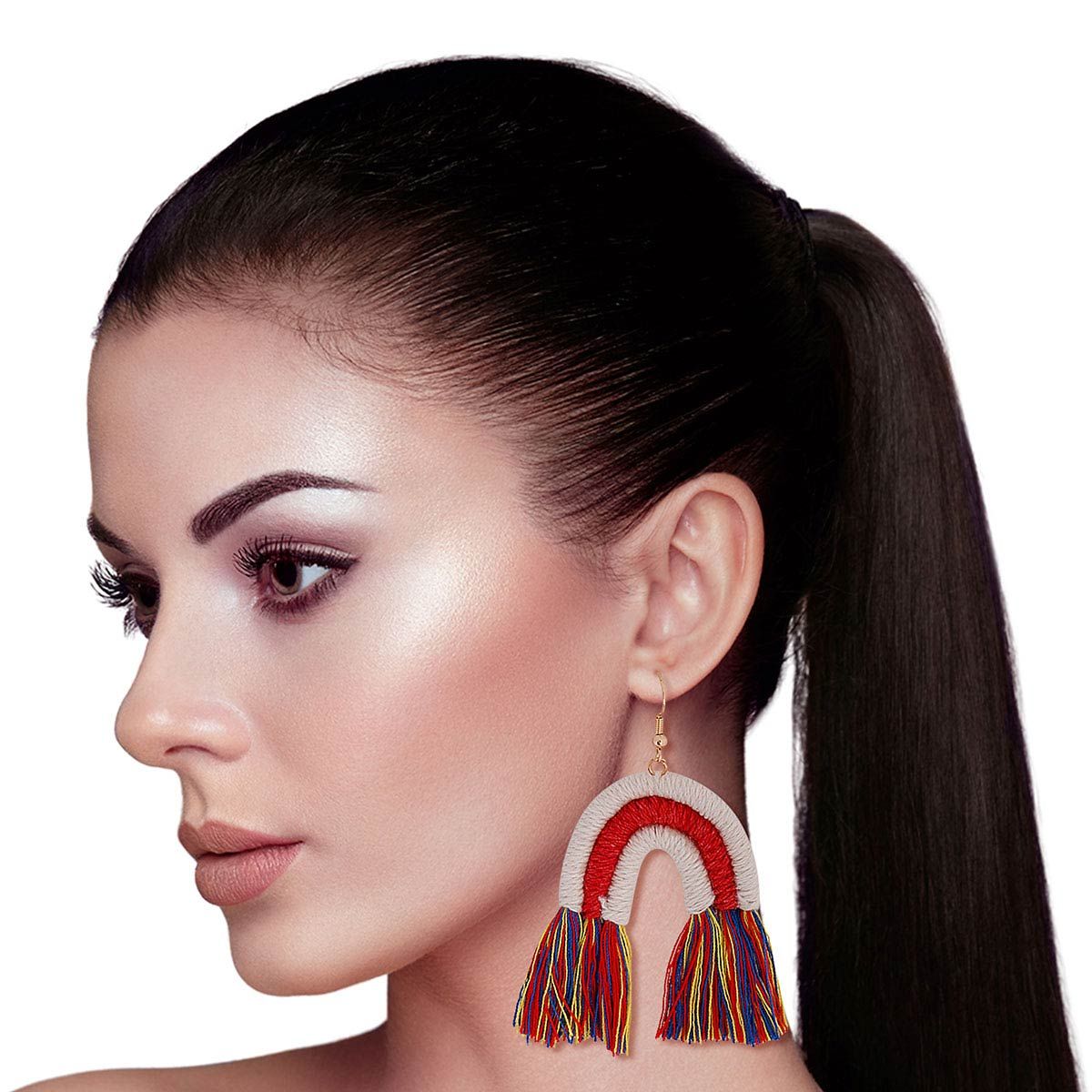 Multi Color Tassel Arc Earrings|2.5 inches - Premium Wholesale Jewelry from Pinktown - Just $12! Shop now at chiquestyles