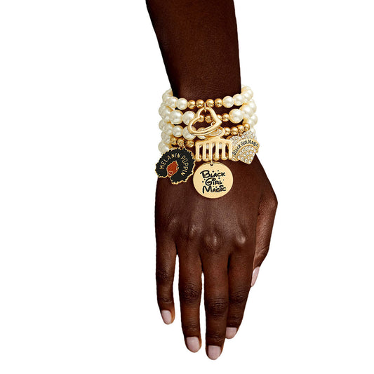 Cream Pearl Black Girl Magic Charm Bracelets - Premium Wholesale Jewelry from Pinktown - Just $19! Shop now at chiquestyles