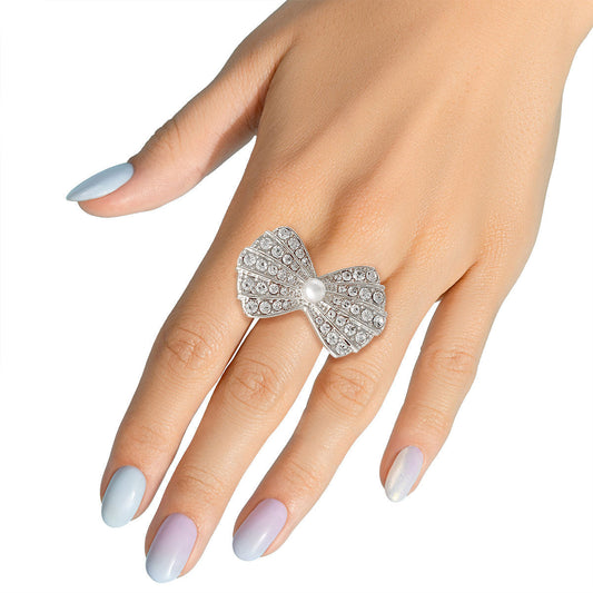 Silver Rhinestone Bow Ring|Stretch to Fit - Premium Wholesale Jewelry from Pinktown - Just $9! Shop now at chiquestyles