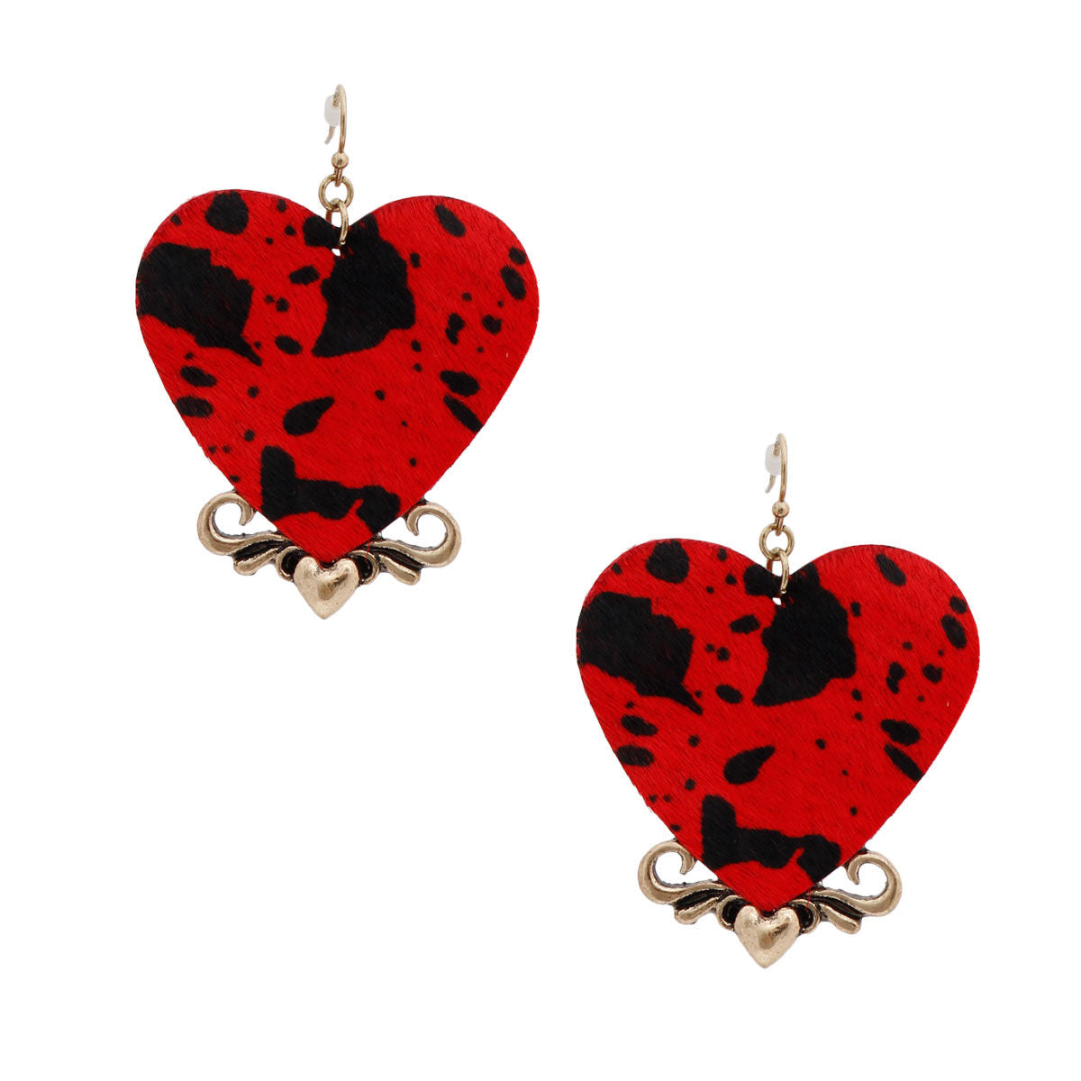 Red Leather Animal Print Heart Earrings|1.85 inches - Premium Wholesale Jewelry from Pinktown - Just $11! Shop now at chiquestyles