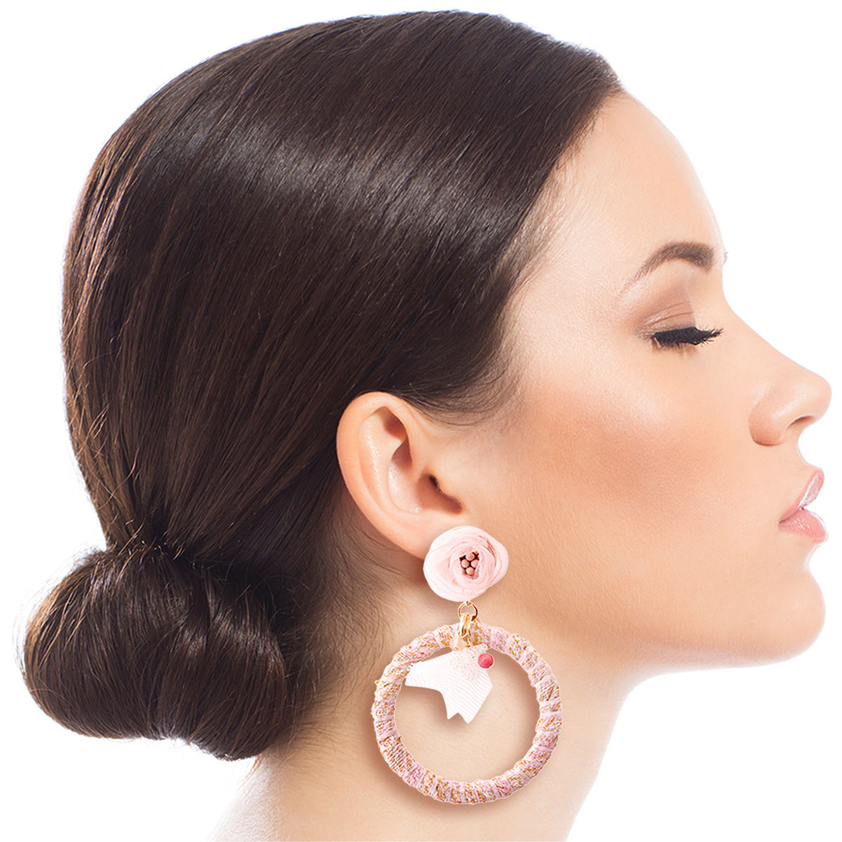Pink Tulle Drop Hoop Earrings|3 inches - Premium Wholesale Jewelry from Pinktown - Just $12! Shop now at chiquestyles