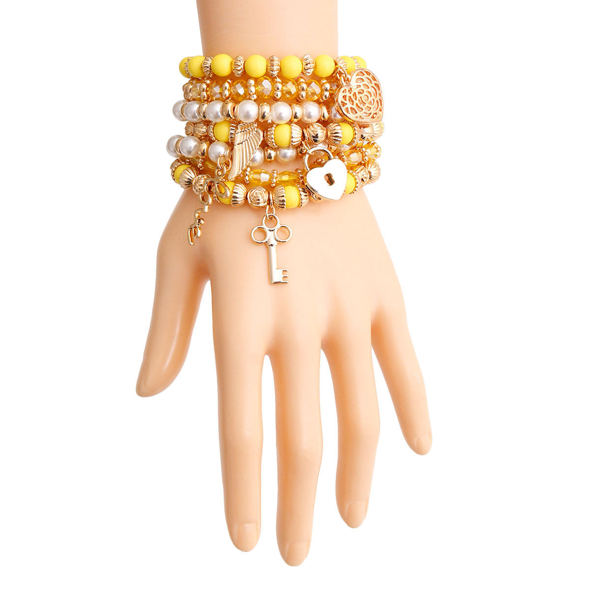 Yellow and Pearl Love Charm Bracelets|Stretch to Fit - Premium Wholesale Jewelry from Pinktown - Just $13! Shop now at chiquestyles