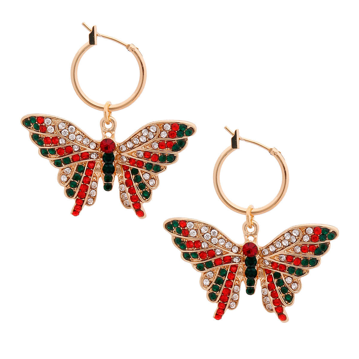 Red and Green Flutter Butterfly Hoops|2 inches - Premium Wholesale Jewelry from Pinktown - Just $12! Shop now at chiquestyles