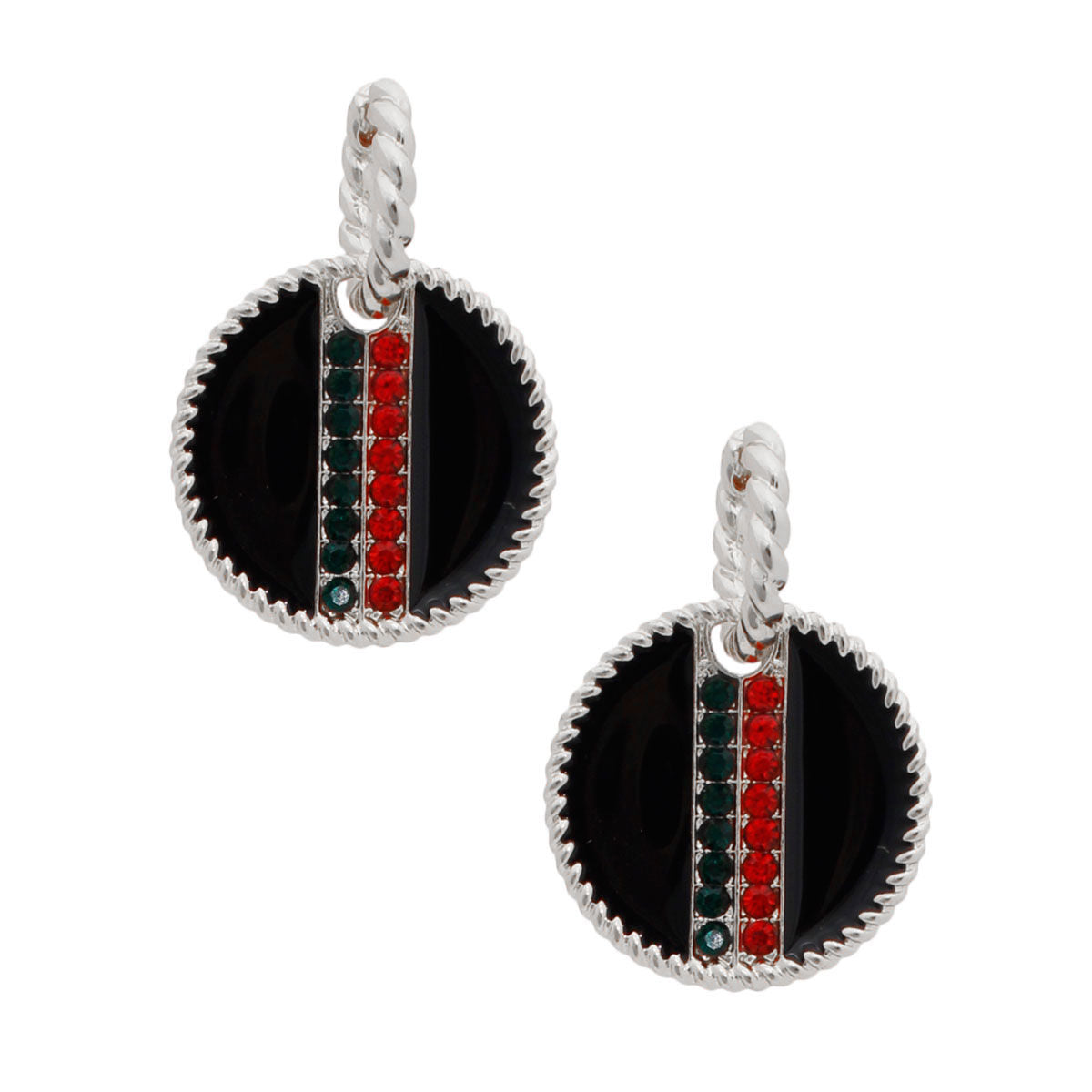 Black Stripe Charm Twisted Silver Hoops|1.65 inches - Premium Wholesale Jewelry from Pinktown - Just $13! Shop now at chiquestyles