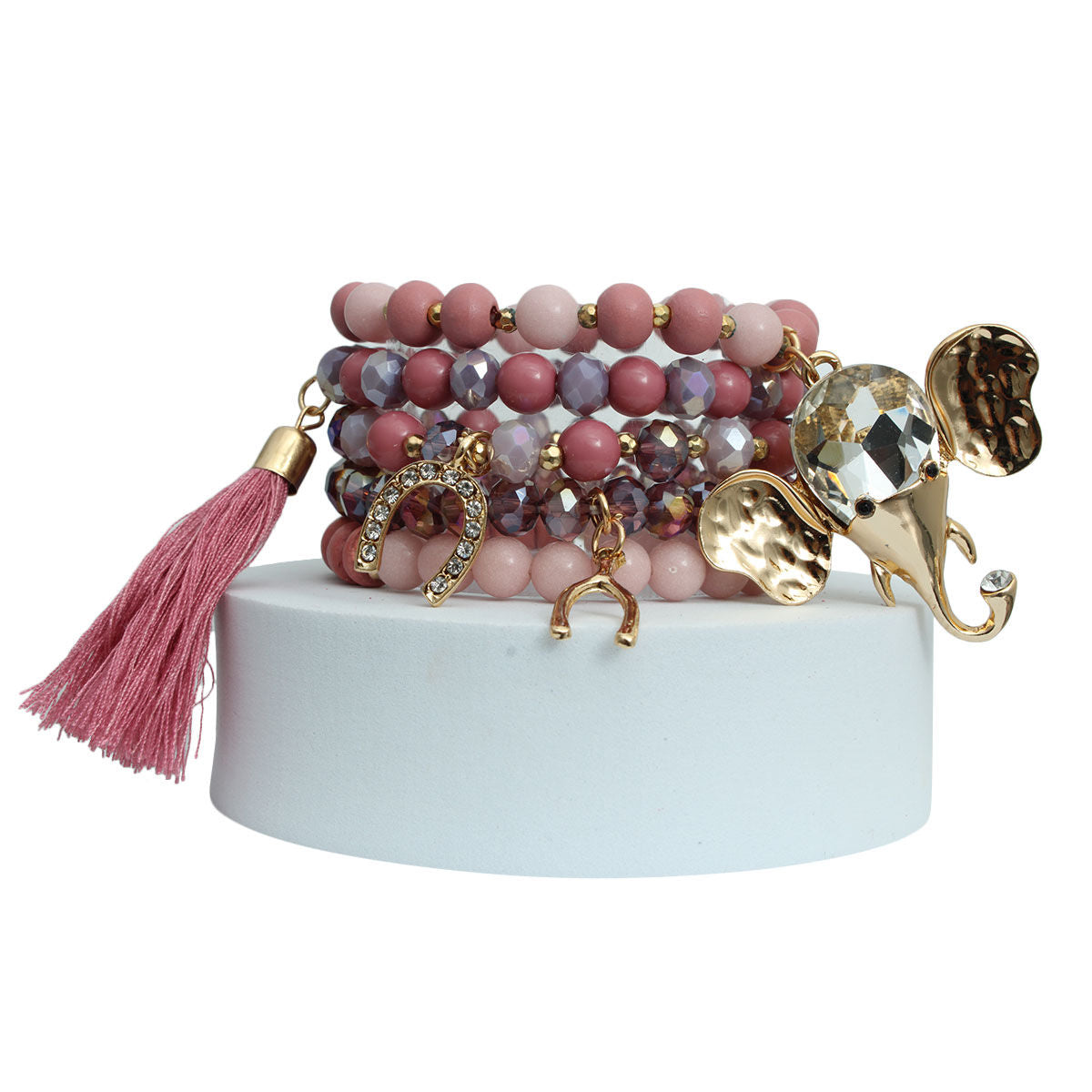 Mauve Bead Elephant Charm Bracelets|Stretch to Fit - Premium Wholesale Jewelry from Pinktown - Just $14! Shop now at chiquestyles