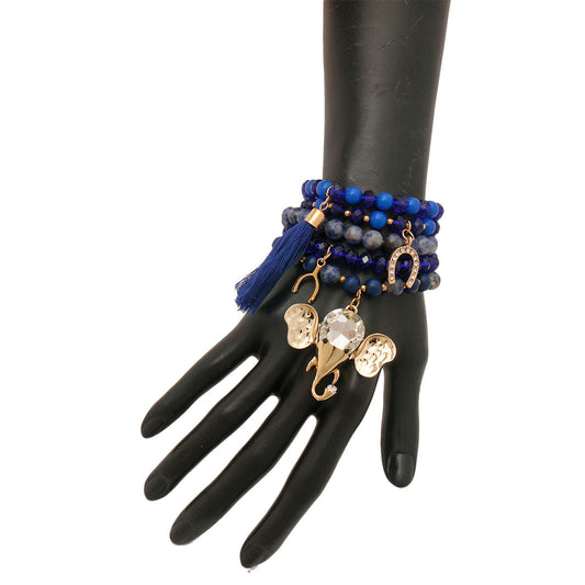 Blue Bead Elephant Charm Bracelet Set|Stretch to Fit - Premium Wholesale Jewelry from Pinktown - Just $14! Shop now at chiquestyles