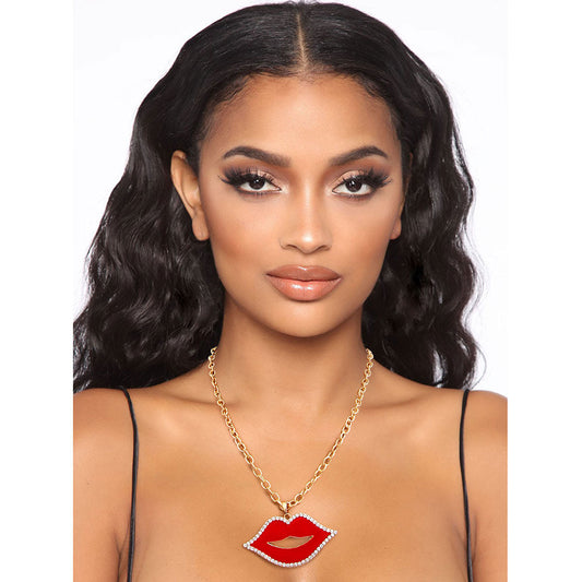 Red Lips Gold Chain Necklace|18 inches - Premium Wholesale Jewelry from Pinktown - Just $10! Shop now at chiquestyles