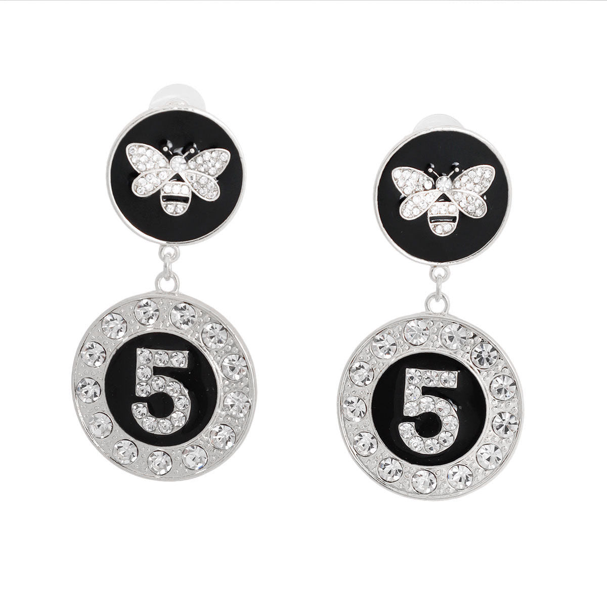 Silver and Black Bee 5 Charm Earrings - Premium Wholesale Jewelry from Pinktown - Just $15! Shop now at chiquestyles