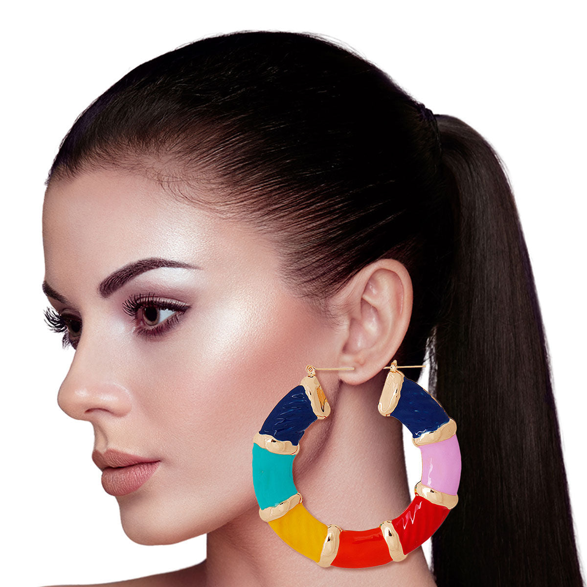 Rainbow Wide Bamboo Hoops - Premium Wholesale Jewelry from Pinktown - Just $12! Shop now at chiquestyles