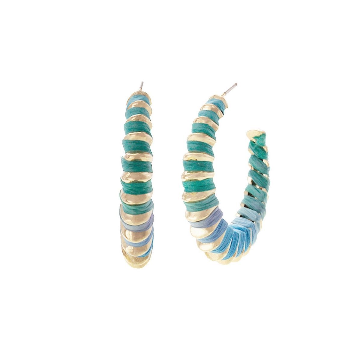 Mixed Blue Raffia Wrapped Hoops|1.25 inches - Premium Wholesale Jewelry from Pinktown - Just $8! Shop now at chiquestyles