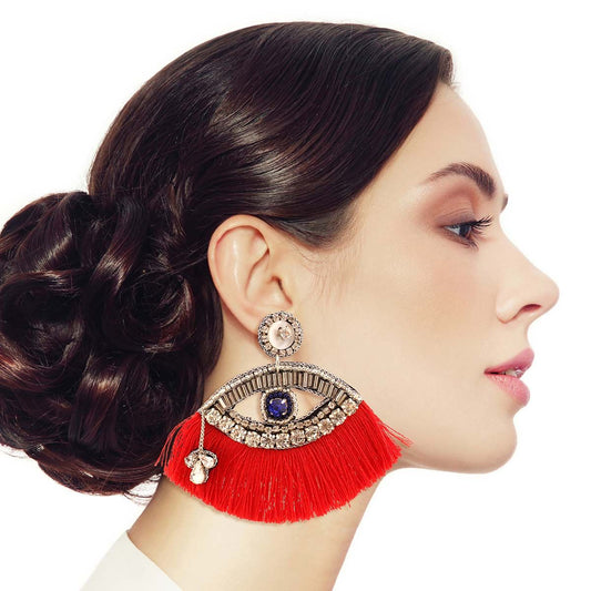 Red Tassel Rhinestone Eye Earrings|3 inches - Premium Wholesale Jewelry from Pinktown - Just $13! Shop now at chiquestyles