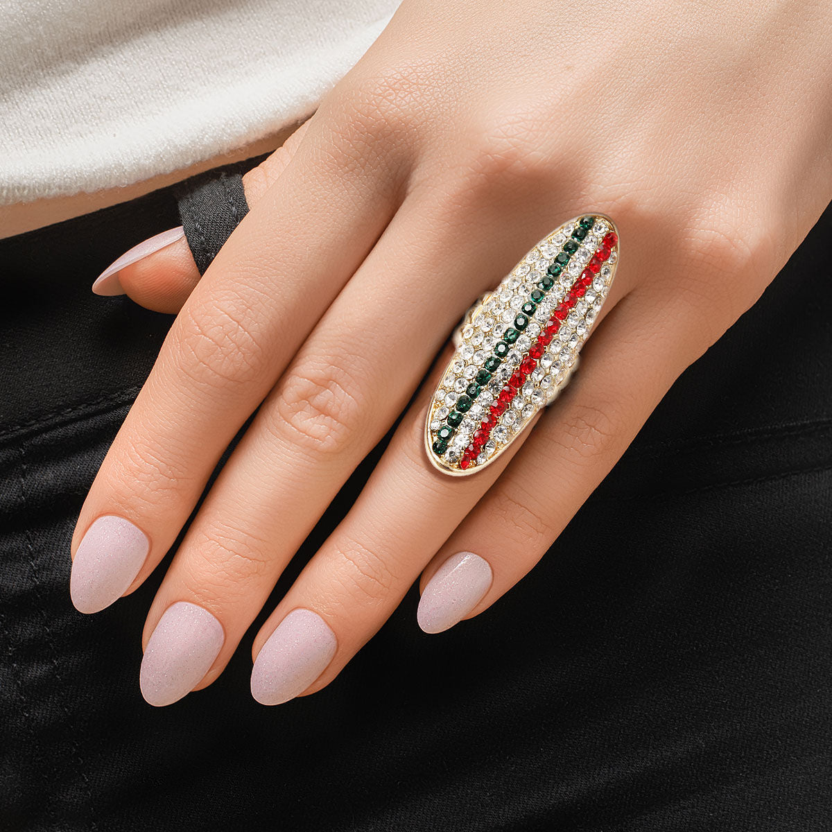 Rhinestone Long Oval Ring|Stretch to Fit - Premium Wholesale Jewelry from Pinktown - Just $7! Shop now at chiquestyles